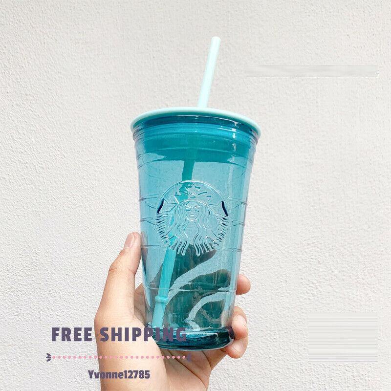 Starbucks 2020 China Spanish Blue Goddess 16oz Glass Straw Cup With Plastic Lid - Yvonne12785