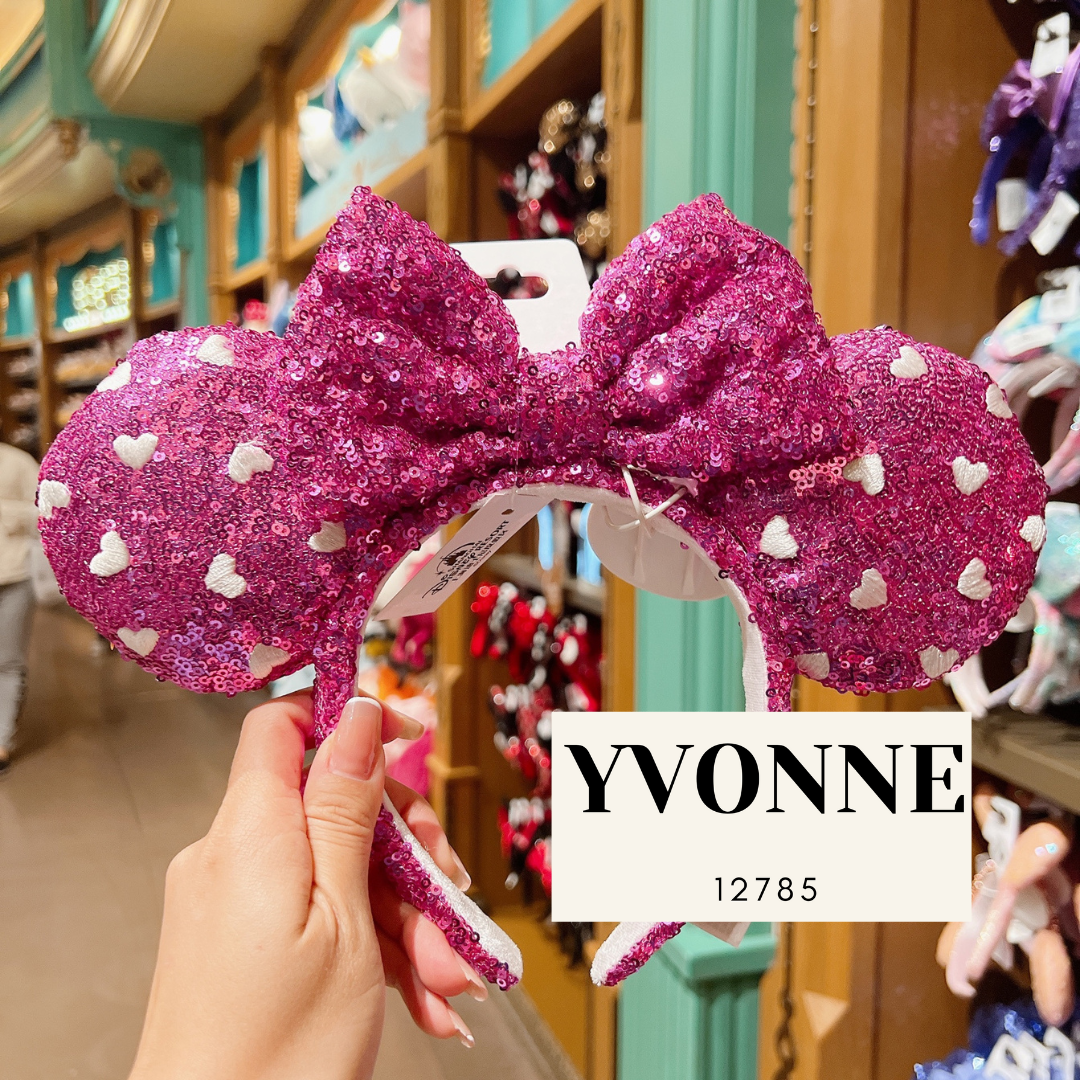 Disney Shanghai Red & Pink Bow Heart Sequined Minnie Mouse Ear Headband Set Of 2