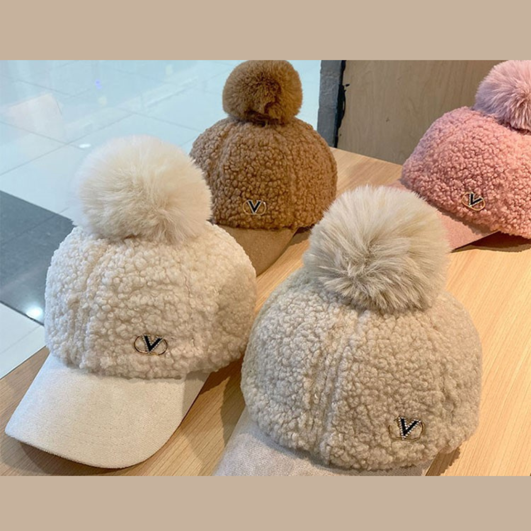 Women's Warm Cap Hat For Autumn/Winter With Fur Ball