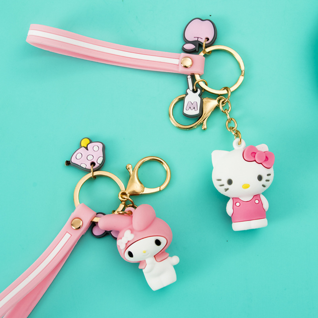 Sanrio Characters My Melody 💗 Kuromi 🖤 Hello Kitty Keychain Purse Charm Accessories Gift Set Bundle Of 4 Keychains