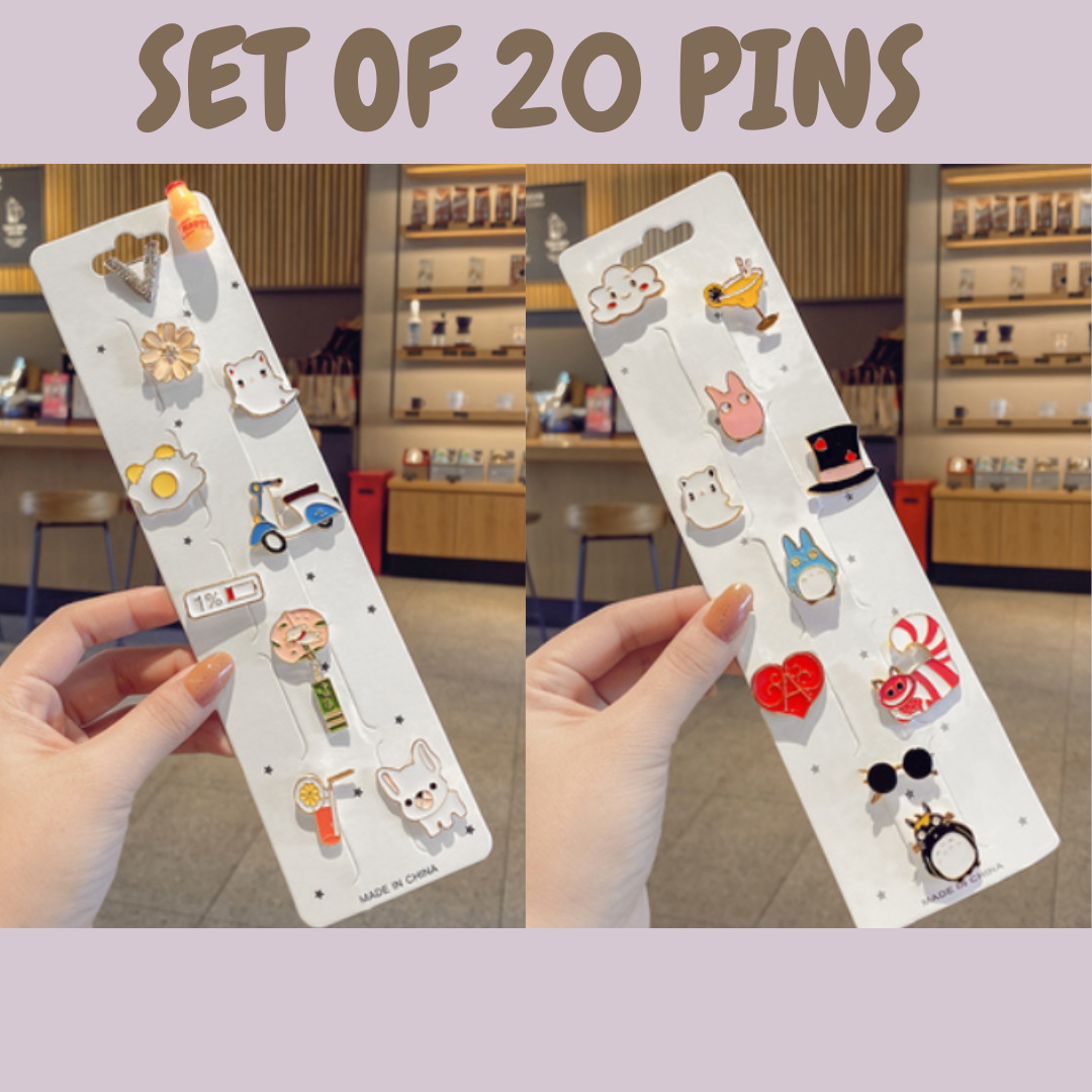Set Of 20 Cute Cartoon Brooch Pins Accessories