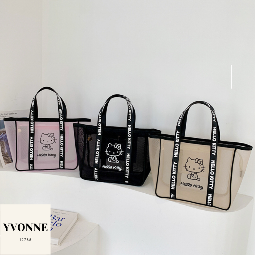 Hello Kitty Transparent Tote Bag Women's Hand Bag Fashion Style Pink Black Khaki Waterproof Bag