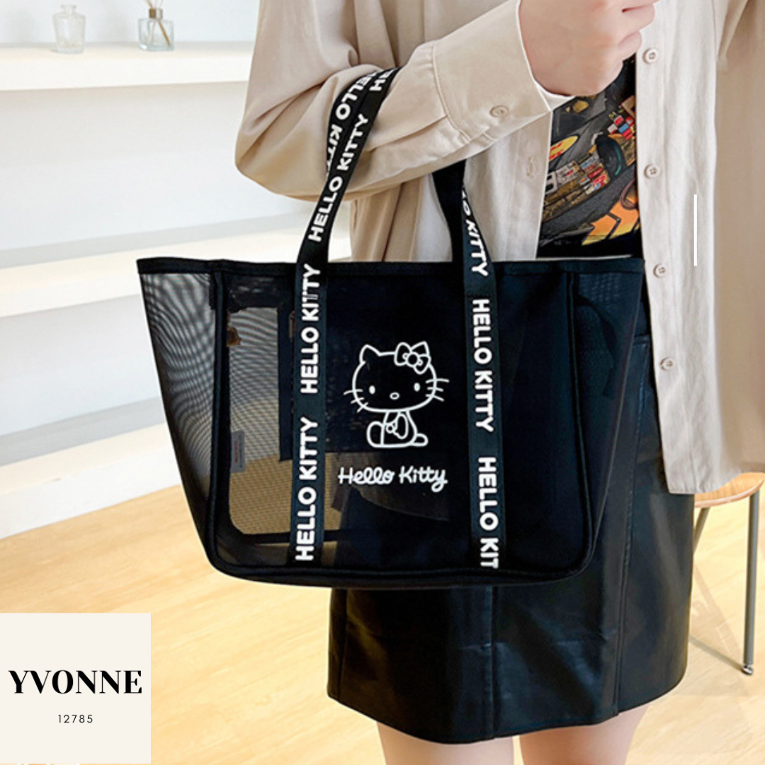 Hello Kitty Transparent Tote Bag Women's Hand Bag Fashion Style Pink Black Khaki Waterproof Bag