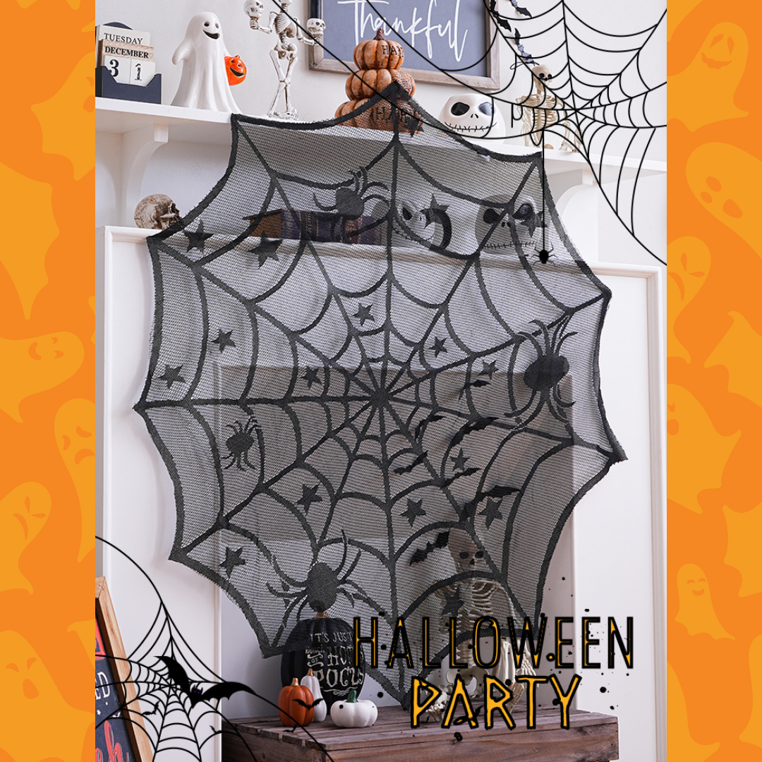 Halloween Black Round Spider Bat Mesh Tablecloth Runner Decoration Accessories