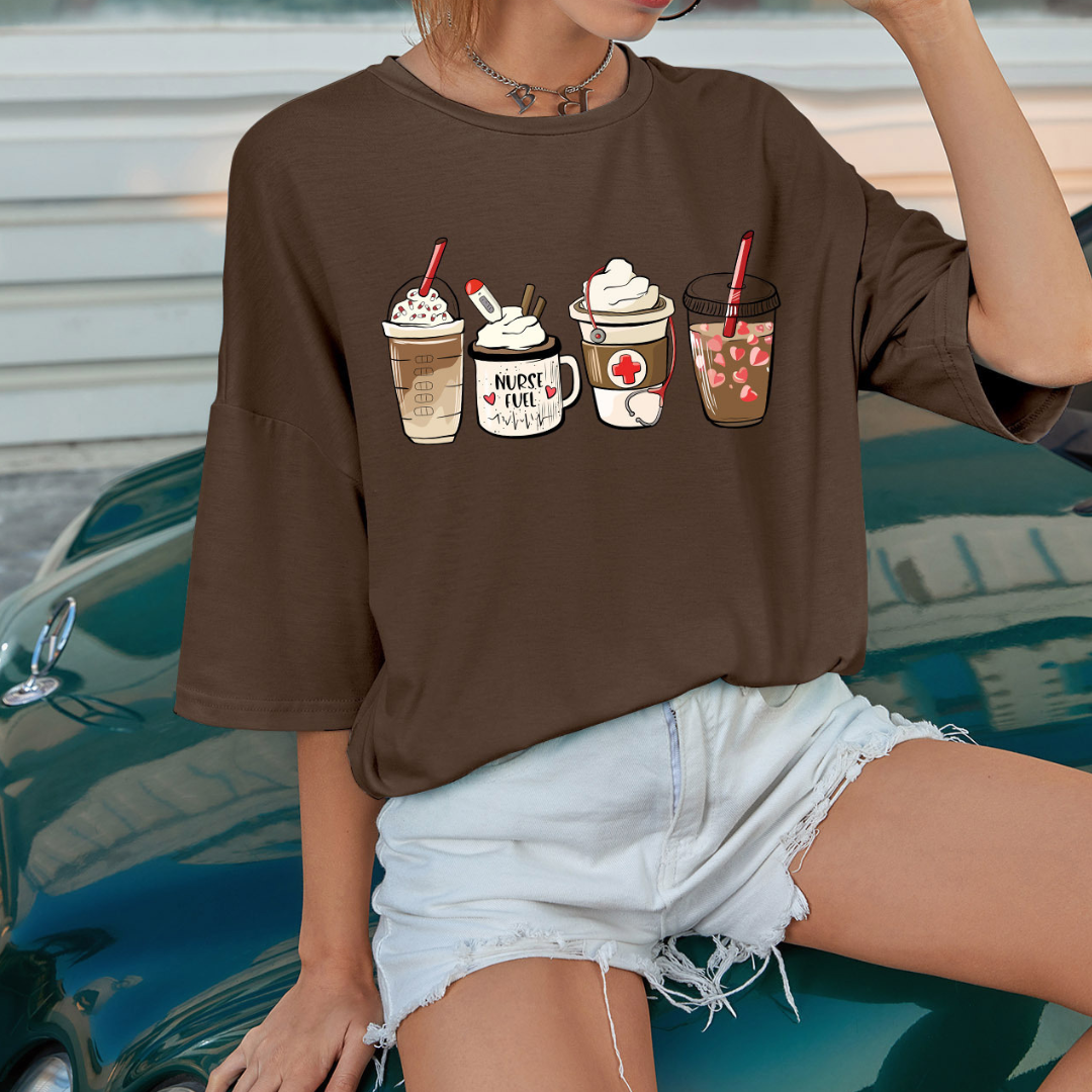 Milk Tea Latte Coffee Pattern Cool T-Shirt Size S-XL ( 8 Colors To Choose From )