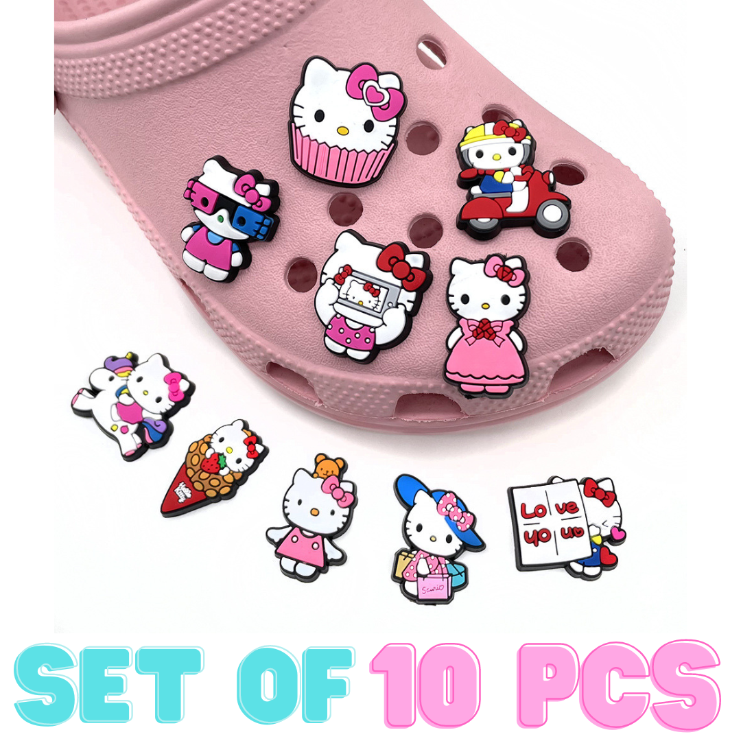Hello Kitty Shoe Charms Buckle FOR Crocs & Bracelet & Wristband Cute 10 Pcs Set