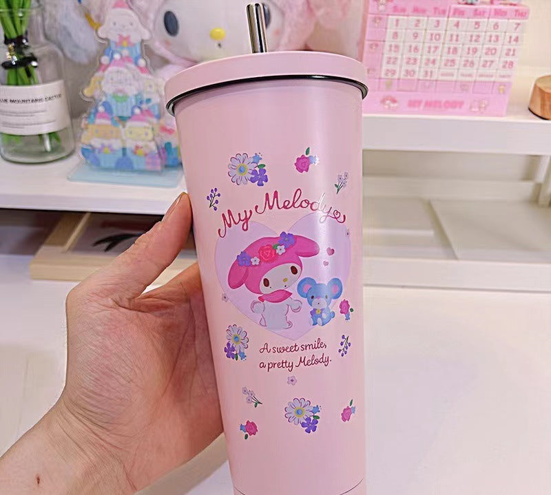 Sanrio Characters Straw Cup 23oz Cartoon Hello Kitty Kuromi Melodi Tumbler Straw Cup