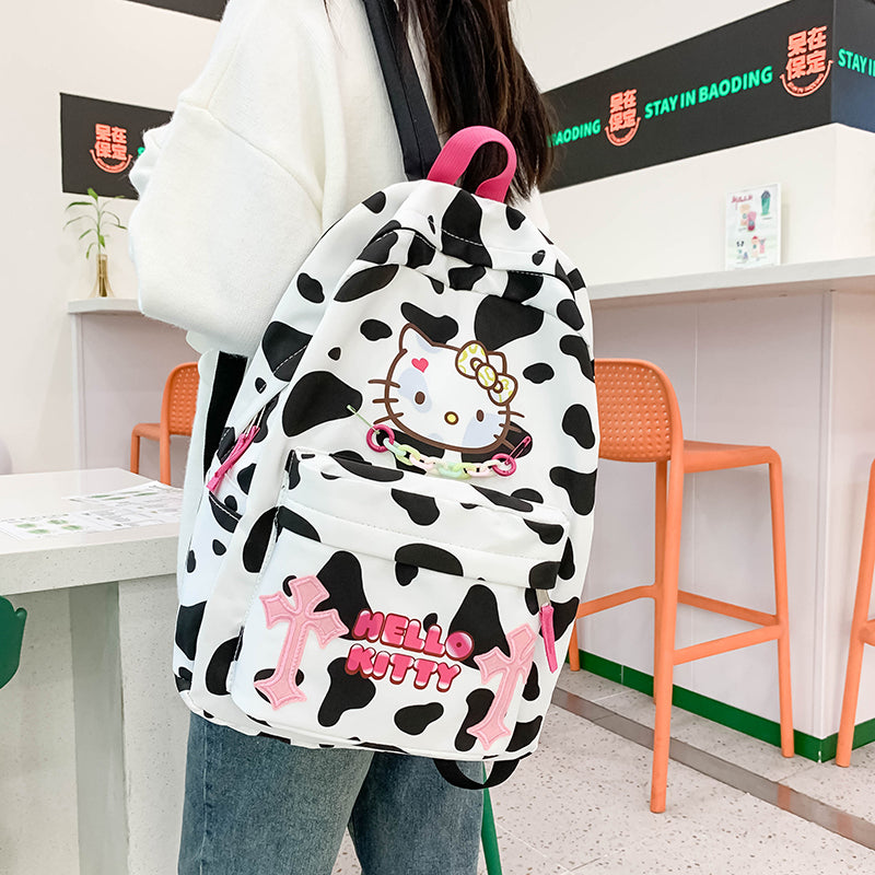 Cute Hello Kitty Leopard Backpack White - Pink Laptop School Books Bag