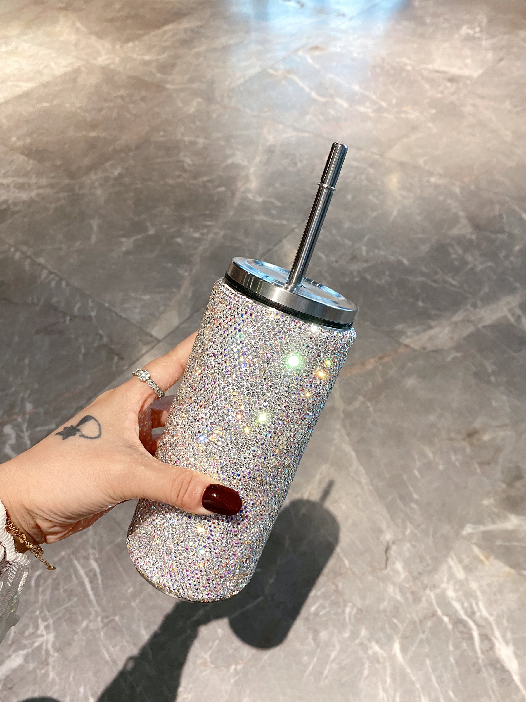 Bling Diamond Glitter Straw Cup Stainless Steel Coffee 17oz Thermos Tumbler