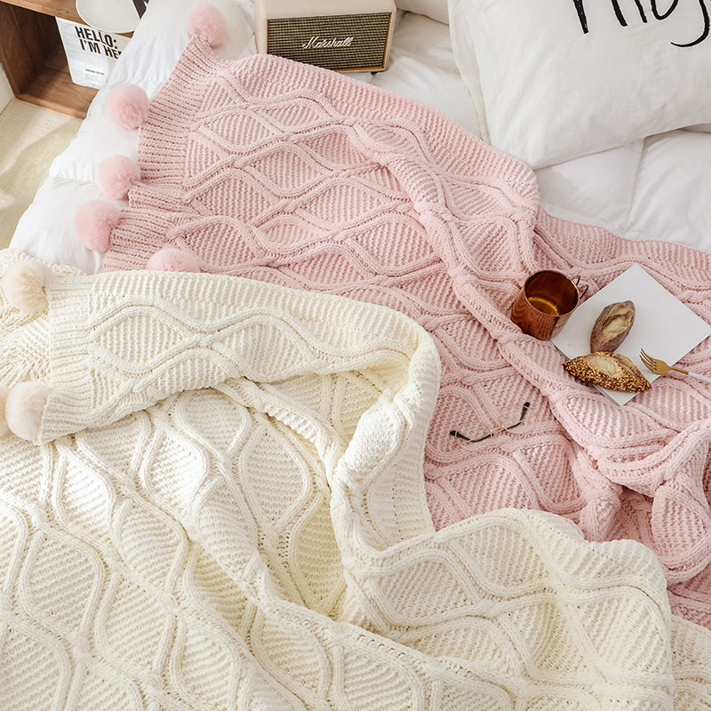Fur Ball Knitting Sofa Bed Blanket Home Style Decor