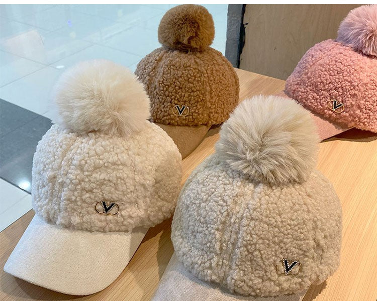 Women's Warm Cap Hat For Autumn/Winter With Fur Ball