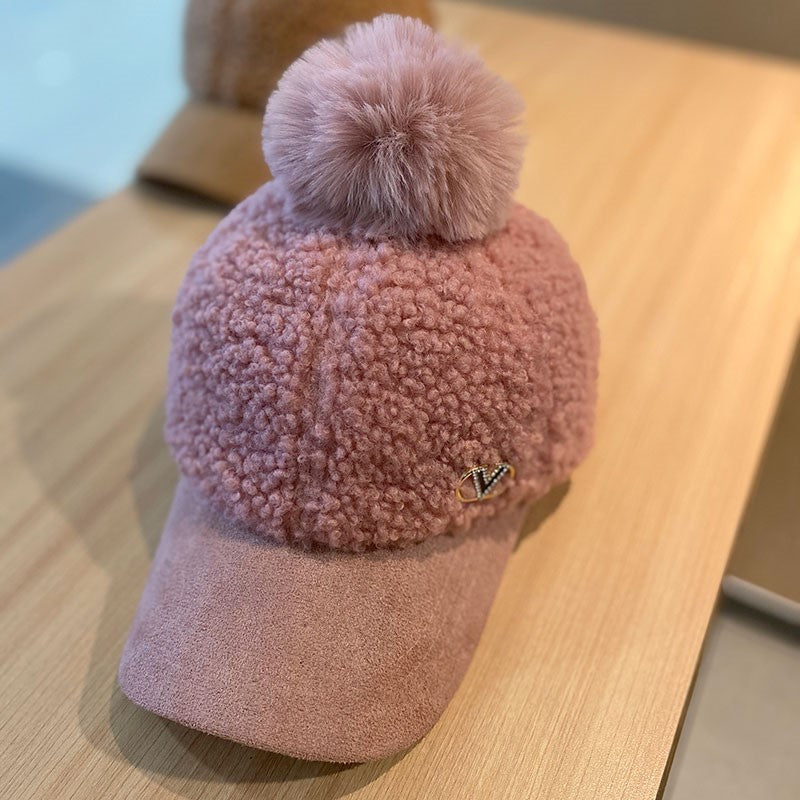 Women's Warm Cap Hat For Autumn/Winter With Fur Ball