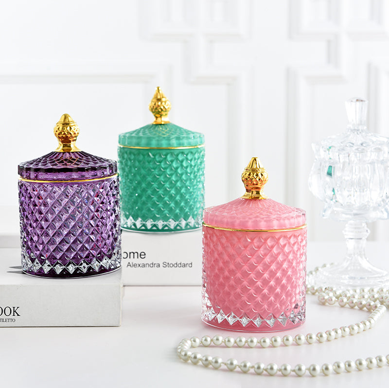 Luxury Jewelry Storage Glass Jar Box Candle Cotton Storage Jar Decoration Set Of 3 Colors