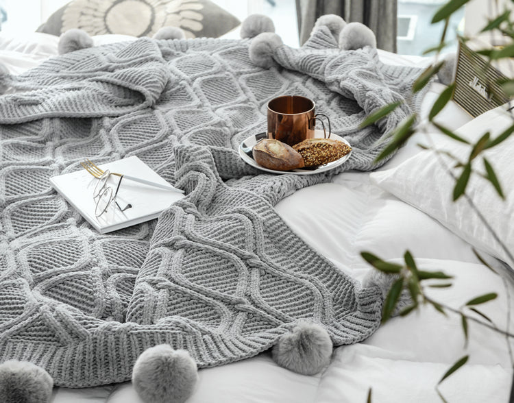 Fur Ball Knitting Sofa Bed Blanket Home Style Decor