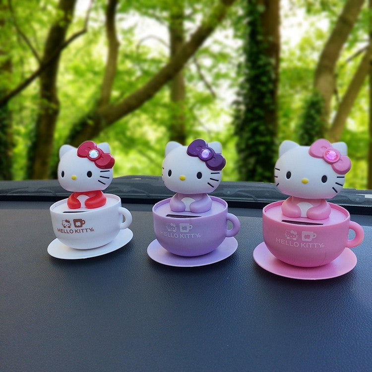 Hello Kitty Moving Head Solar Car Decoration Pink Red Purple Set Of 3 Ornaments