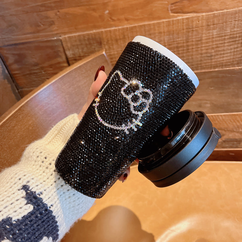 Hello Kitty Black Bling Diamond Glitter Cup With Lid Stainless Steel Coffee 17oz Thermos Cup