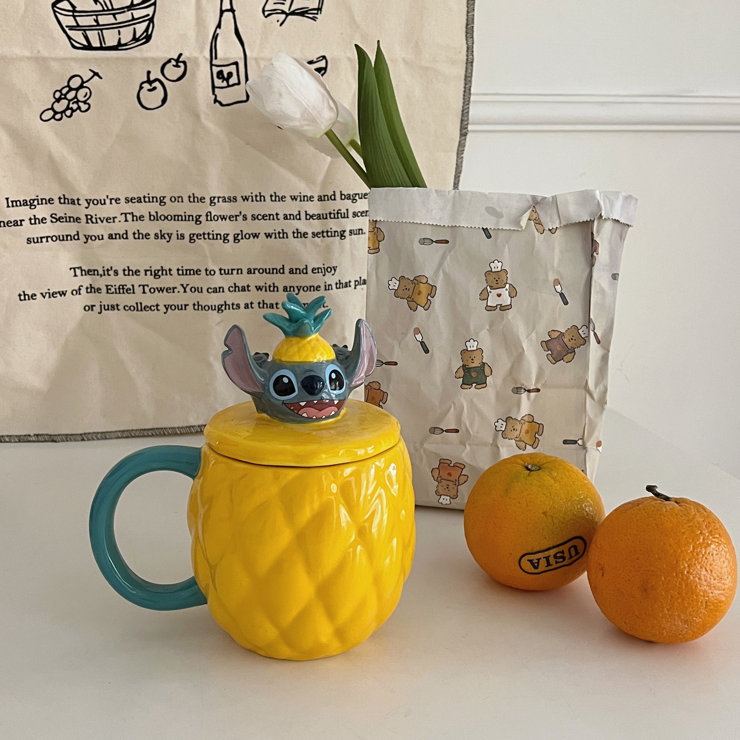 Stitch Cartoon Yellow Pineapple Ceramic Mug