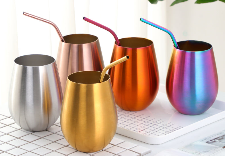 Stainless Steel Egg Shaped Cold Drink 17oz Cup With A Straw