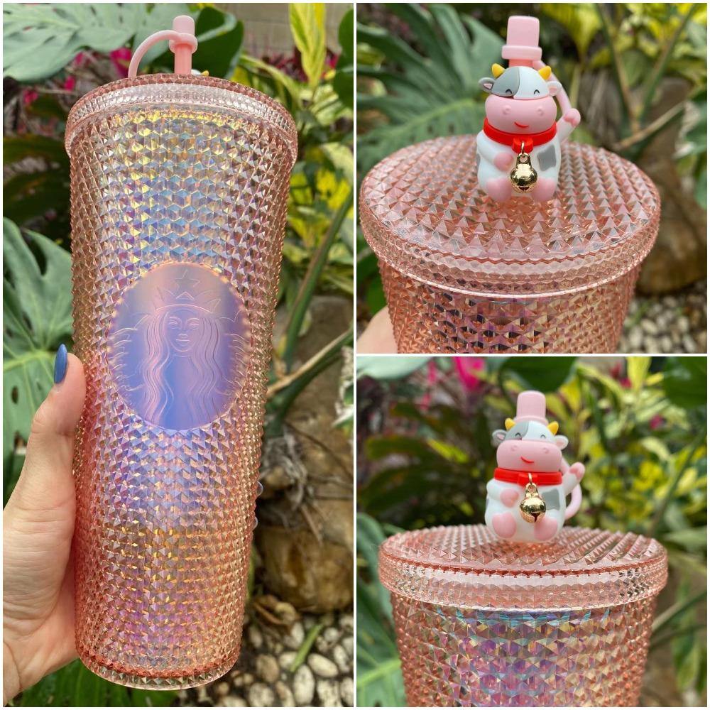 Starbucks 2021 China Year Of The Ox Coral Pink Diamond Studded Straw Cup 25oz Tumbler - Yvonne12785