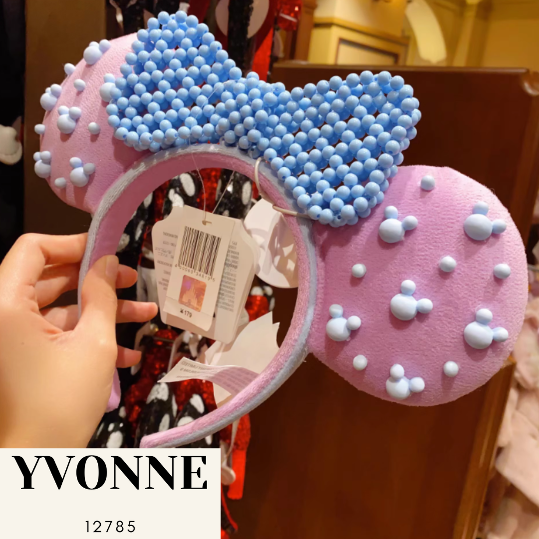 Disney Shanghai Mickey Pink Beads Bow Minnie Mouse Ear Headband Disneyland