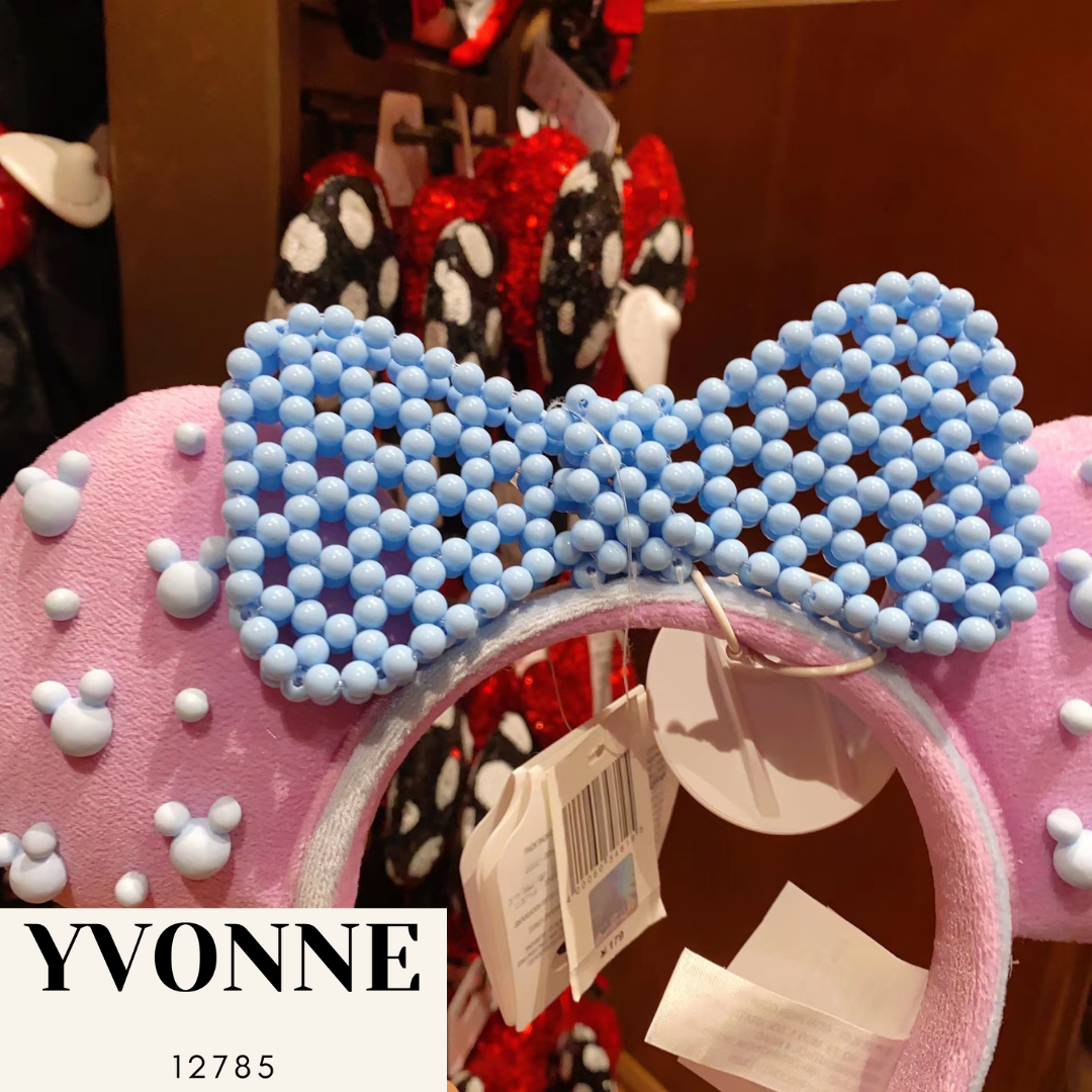 Disney Shanghai Mickey Pink Beads Bow Minnie Mouse Ear Headband Disneyland