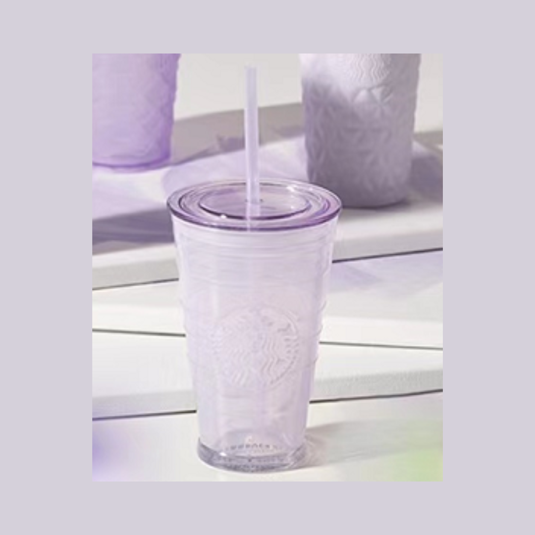 Starbucks Recycled Glass/plastic Purple and Green Glass Cup Tumbler With Lid  and Straw 16 Oz 