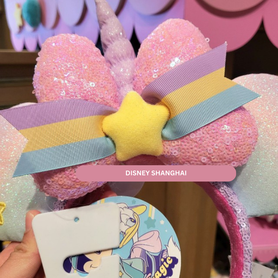 Disney Shanghai 2023 Unicorn Bow Sequine Minnie Mouse Ear Headband Disneyland