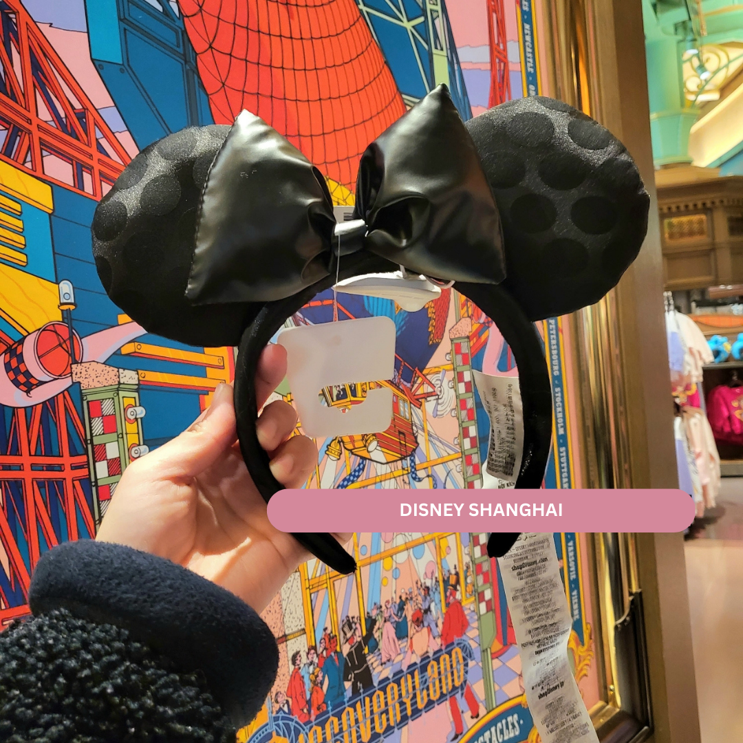 Disney Shanghai Black Polka Dots Bow Mickey Mouse EarS Headband Disneyland