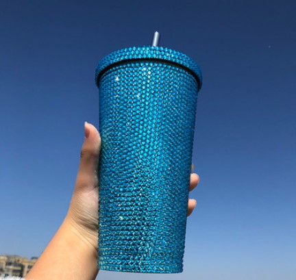 Unbranded Glitter Stainless Steel Insulated Water Straw Cup Diamond Bling Coffee Colorful 17oz Tumbler With Lid