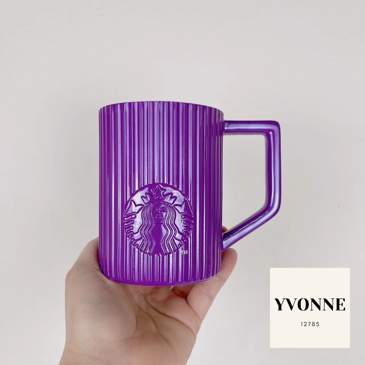 Sale Starbucks 2022 China Violet Goddess Striped 12oz Ceramic Mug