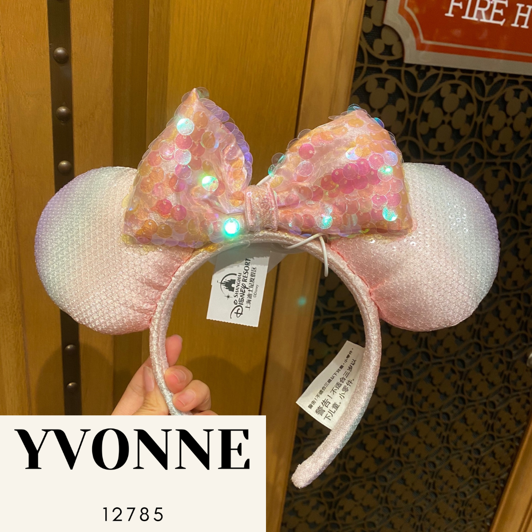 Disney Shanghai Pink Glitter Bow Heart Minnie Mouse Ear Headband Disneyland