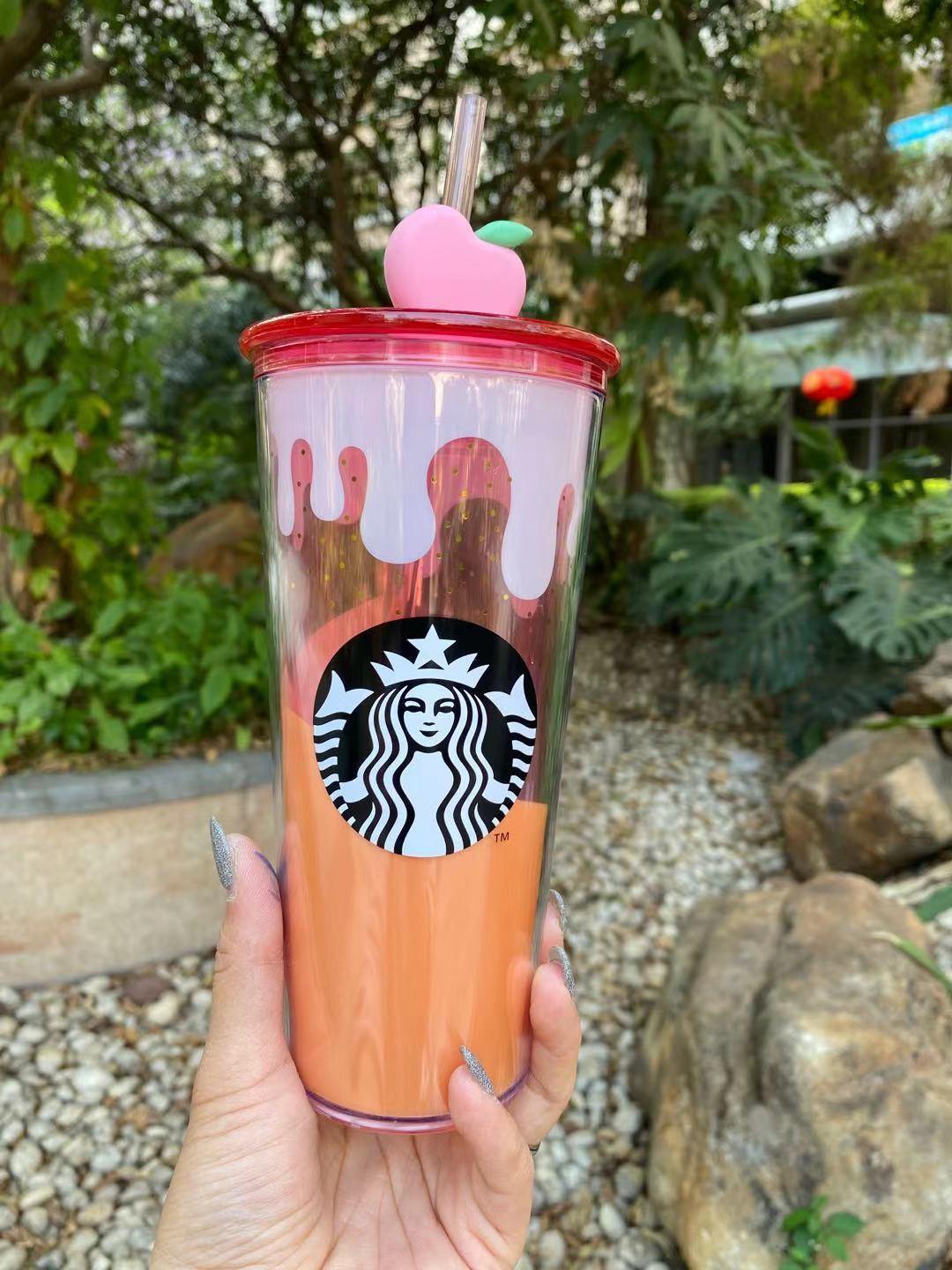 Starbucks China 2020 Summer Pink Peach 16oz Plastic Straw Cup Pink Tumbler - Yvonne12785