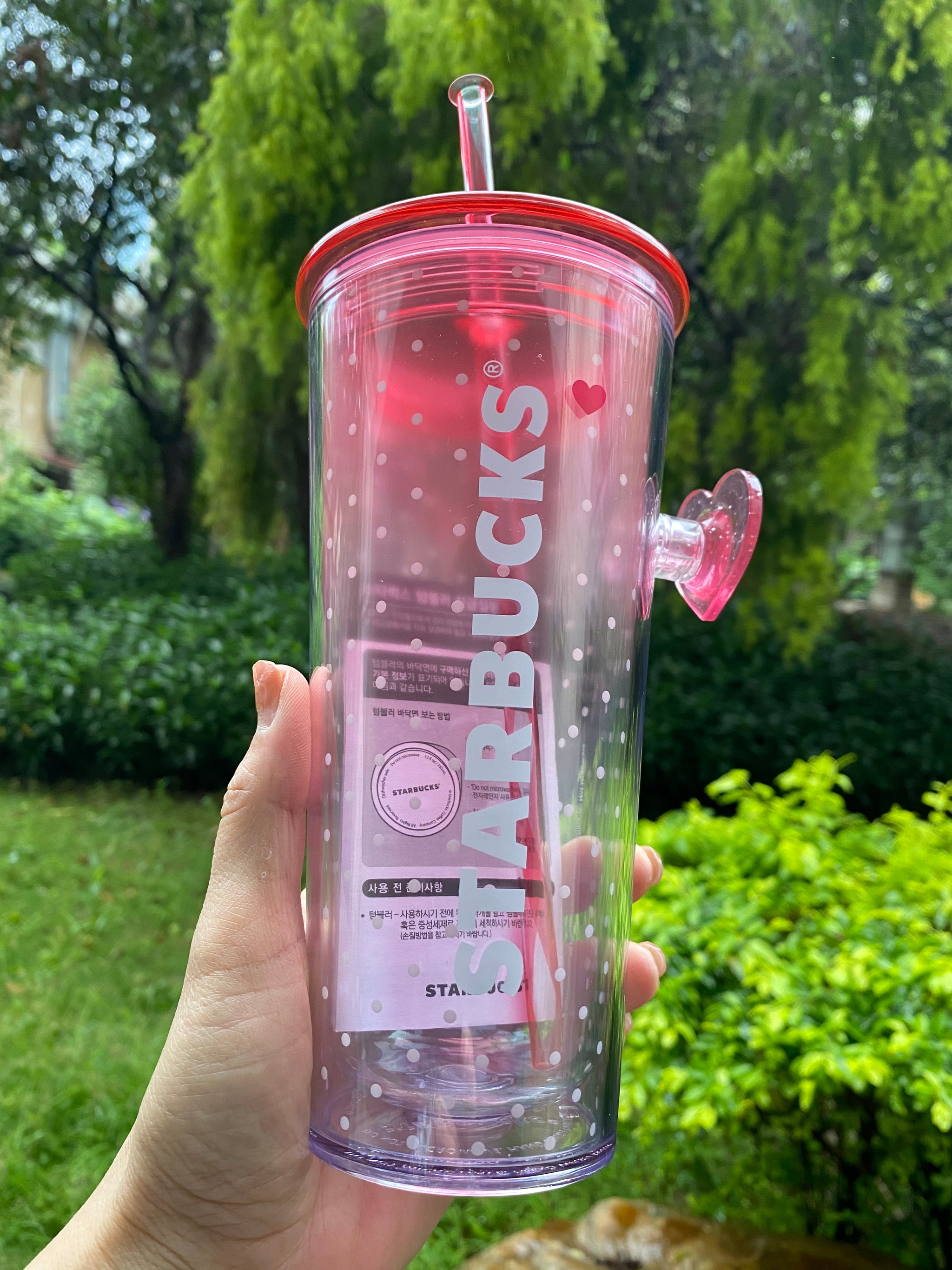 Starbucks Korea Valentines Pink Beam Handle Glass Mug