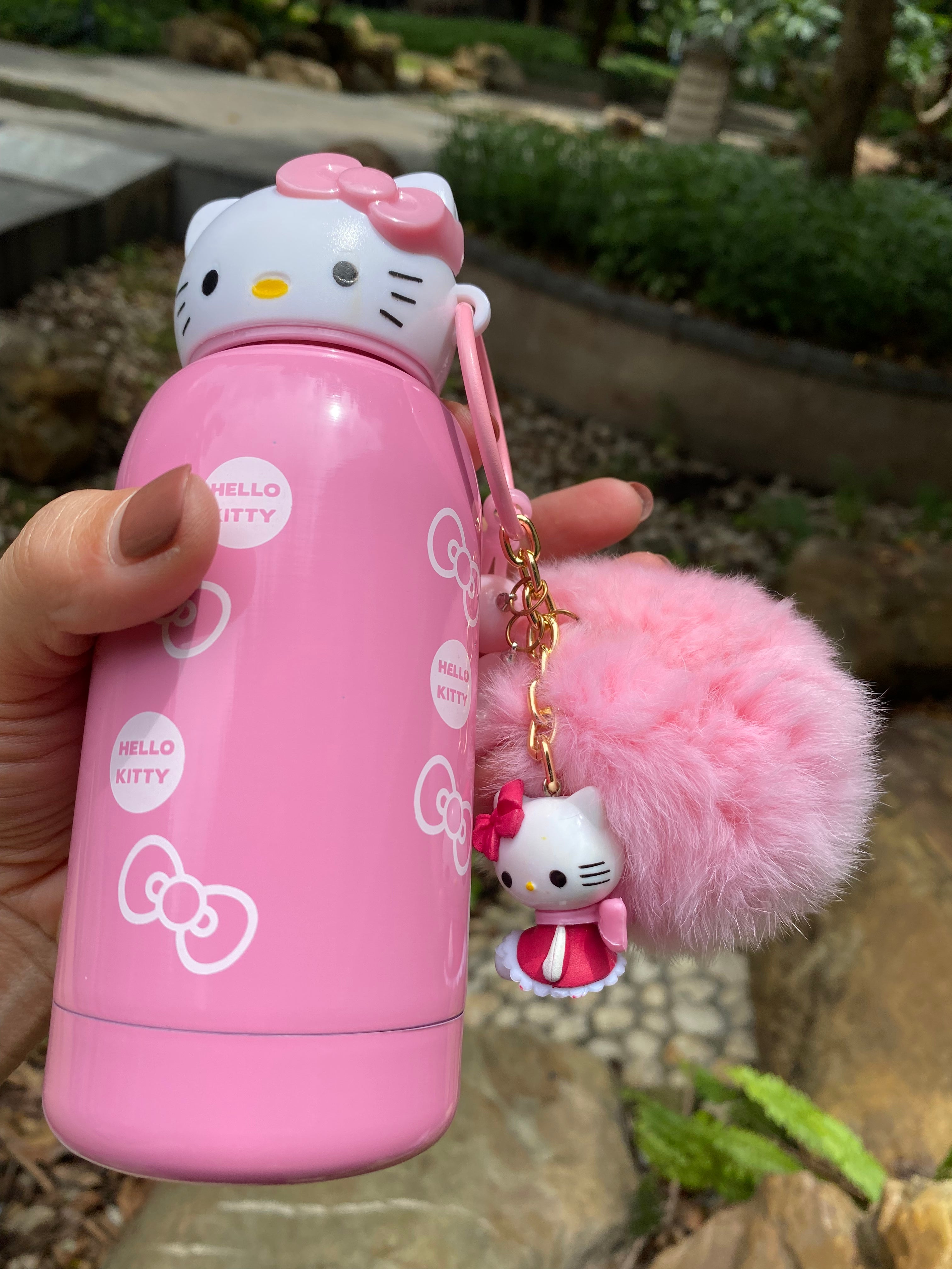 Hello Kitty Cold Water Stainlesss Steel Bottle With Pendant Pink Cup With Cover 6.7oz / 9.4oz