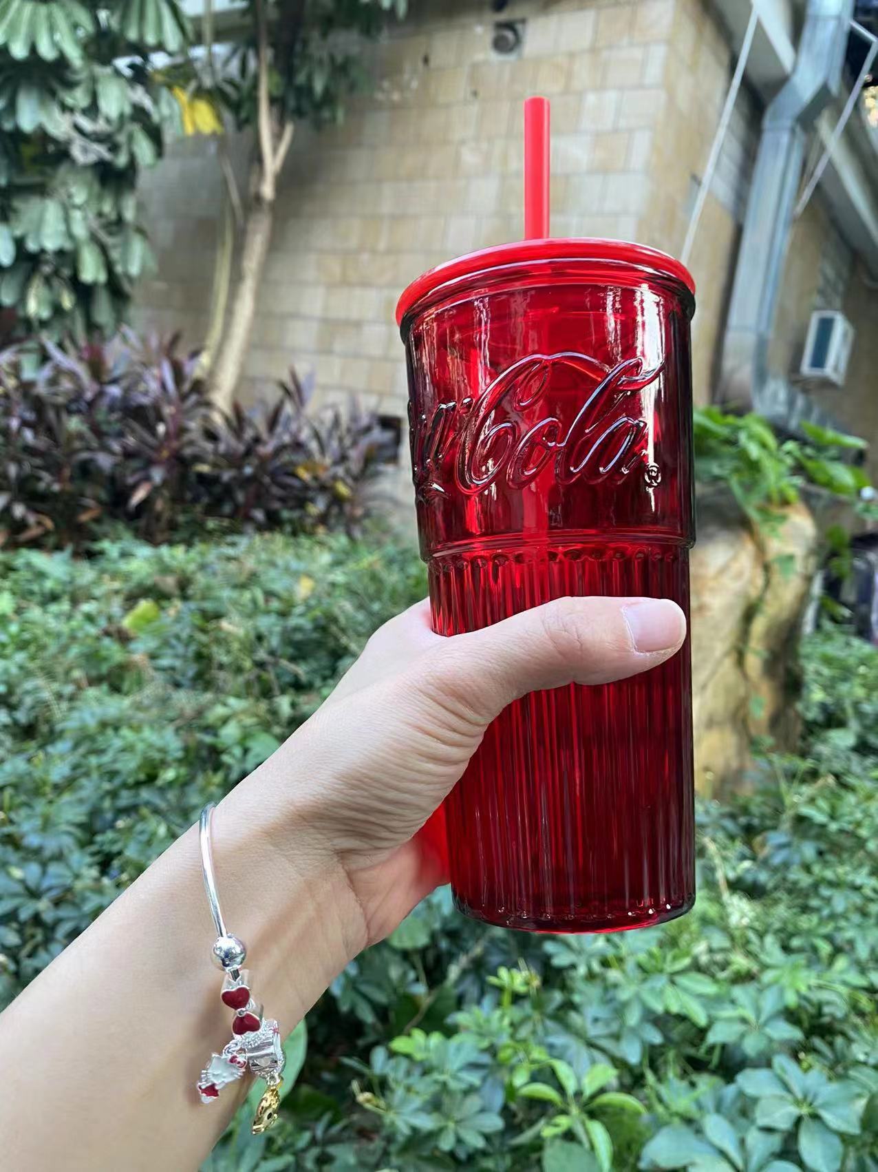 Miniso Coca Cola Red Glass Tumbler 18.5oz Straw Cup
