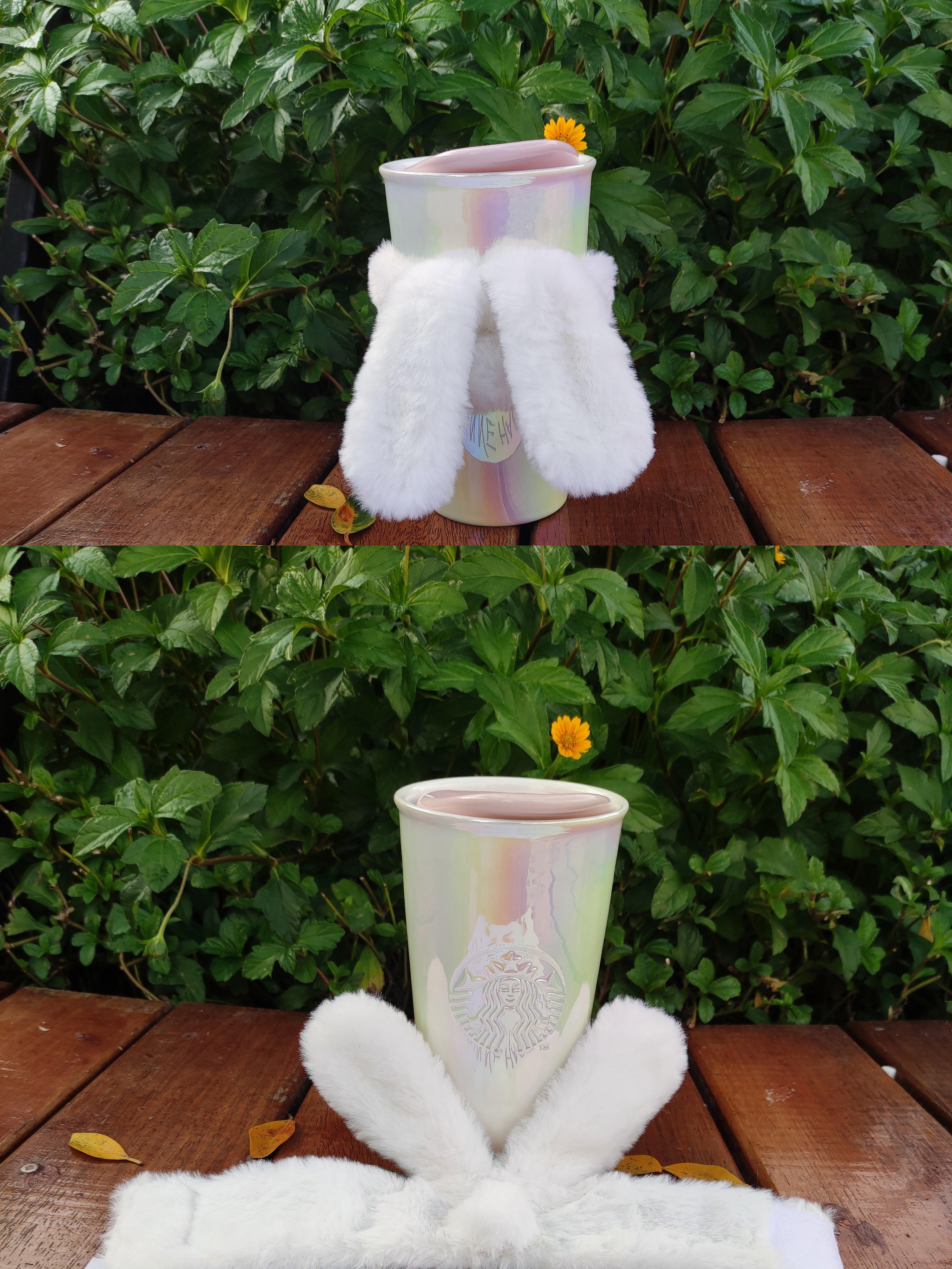 Starbucks Cup 2019 Mid-Autumn Festival Fluffy Bunny Ears Double Layer Ceramic Mug Drinking Cup 12oz - Yvonne12785