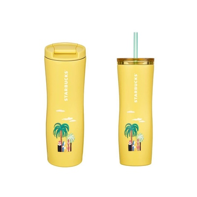 PRE ORDER 2022 Korea Starbucks Camping Beach Yellow Stainless Steel 16oz Straw Cup