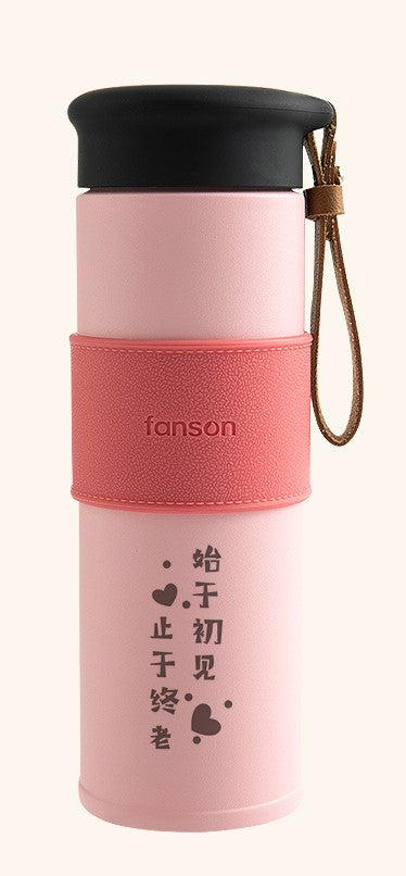 Christmas / Birthday Gift Set With  Scarf+Pink Stainless Steel Thermos 13.5oz Cup+Brooch Pin