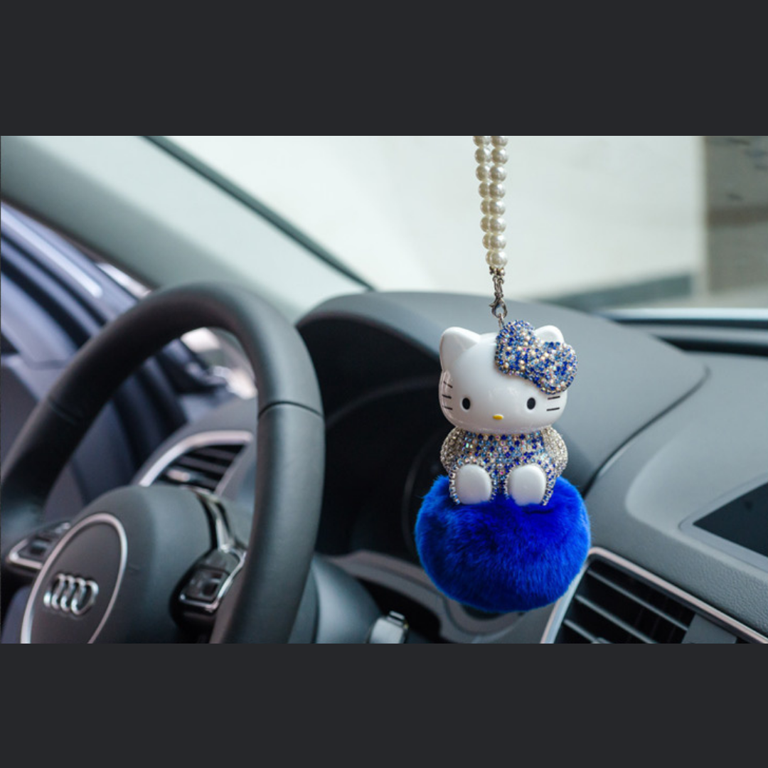 Hello Kitty Cute Pendant Hair Ball With Glitter Crystals Car Accessories