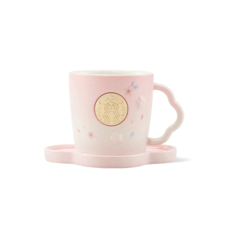 Starbucks 2022 China Pink Sakura 12oz Ceramic Cup with Coaster
