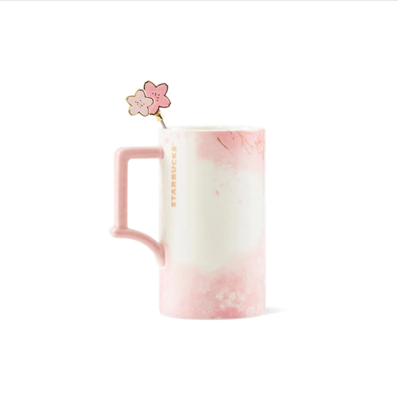 Starbucks 2022 China Pink Sakura 16oz Ceramic Mug with Stirrer