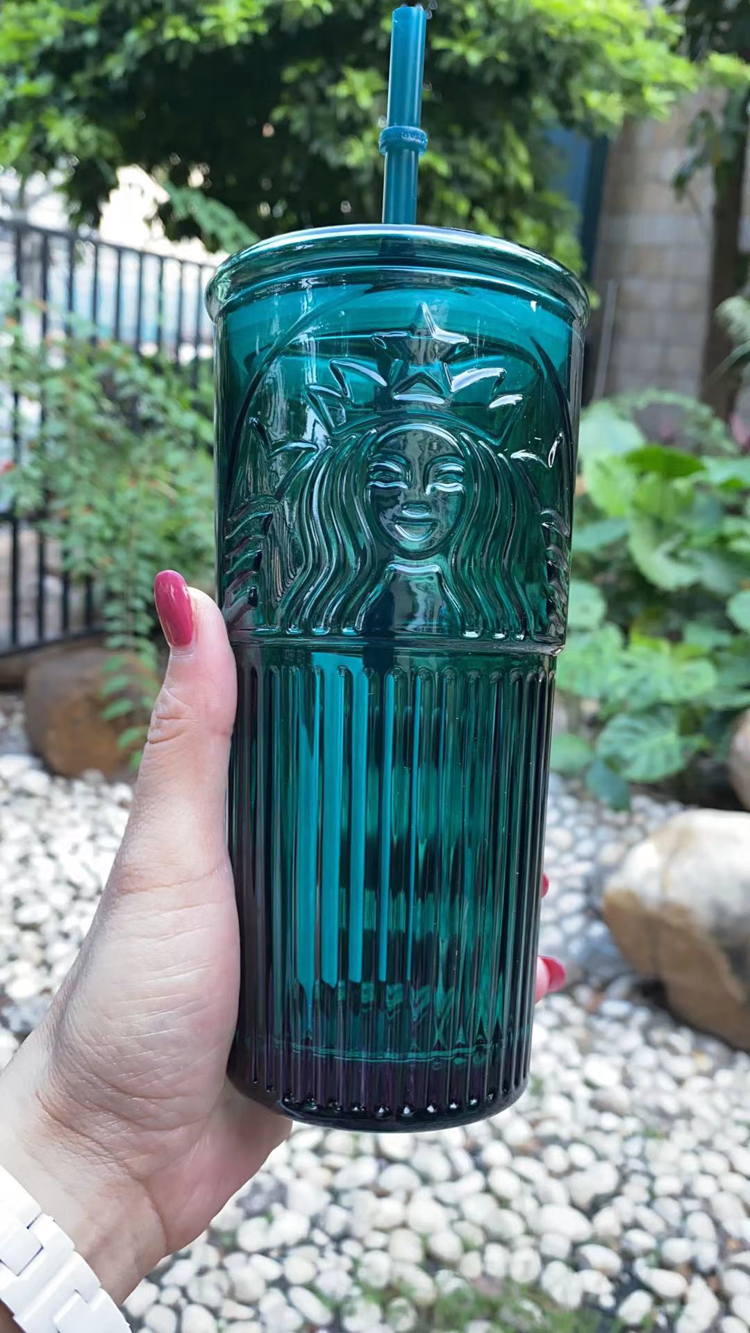 Starbucks 2020 China Anniversary Goddess Dark Green 18.5oz Glass Straw Cup