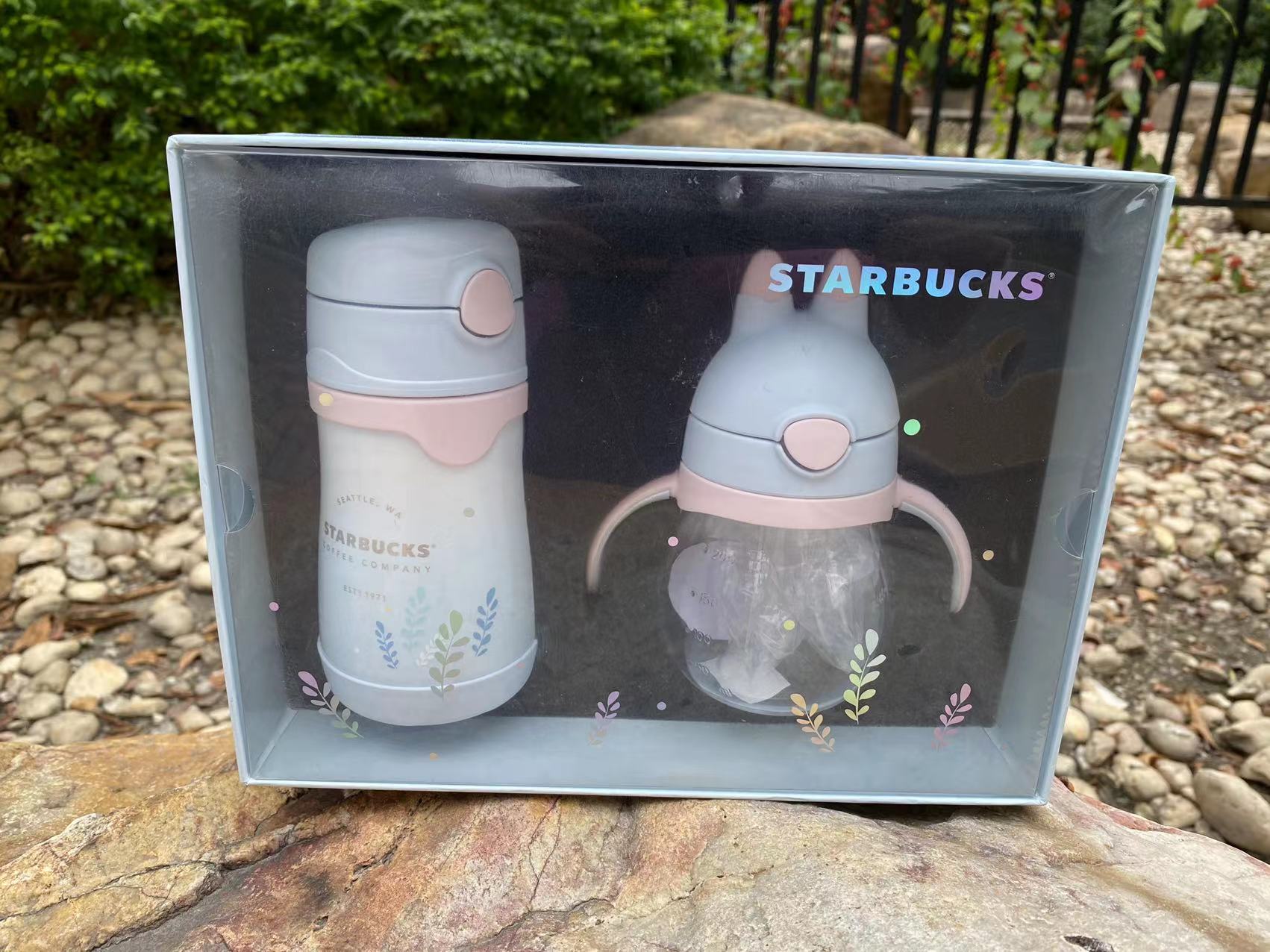 Starbucks 2020 Mid-Autumn Festival Blue Thermos Bunny Baby Cup Bottle Set White