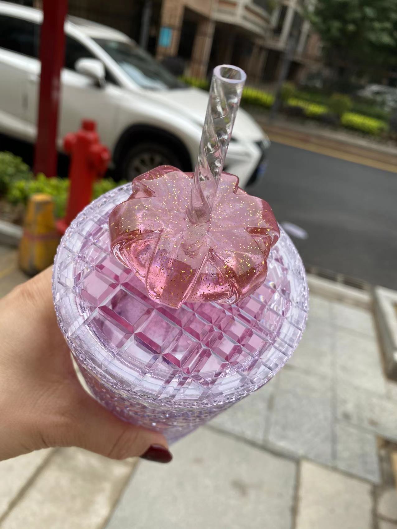 Sale Starbucks 2022 China Valentine's Day Pink Gradient 24oz Jeweled Cup