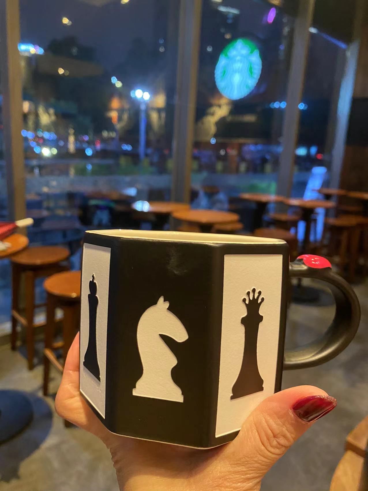 PRE ORDER Starbucks 2022 China Valentine's Day Multi Faceted Black & White 14oz Ceramic Mug