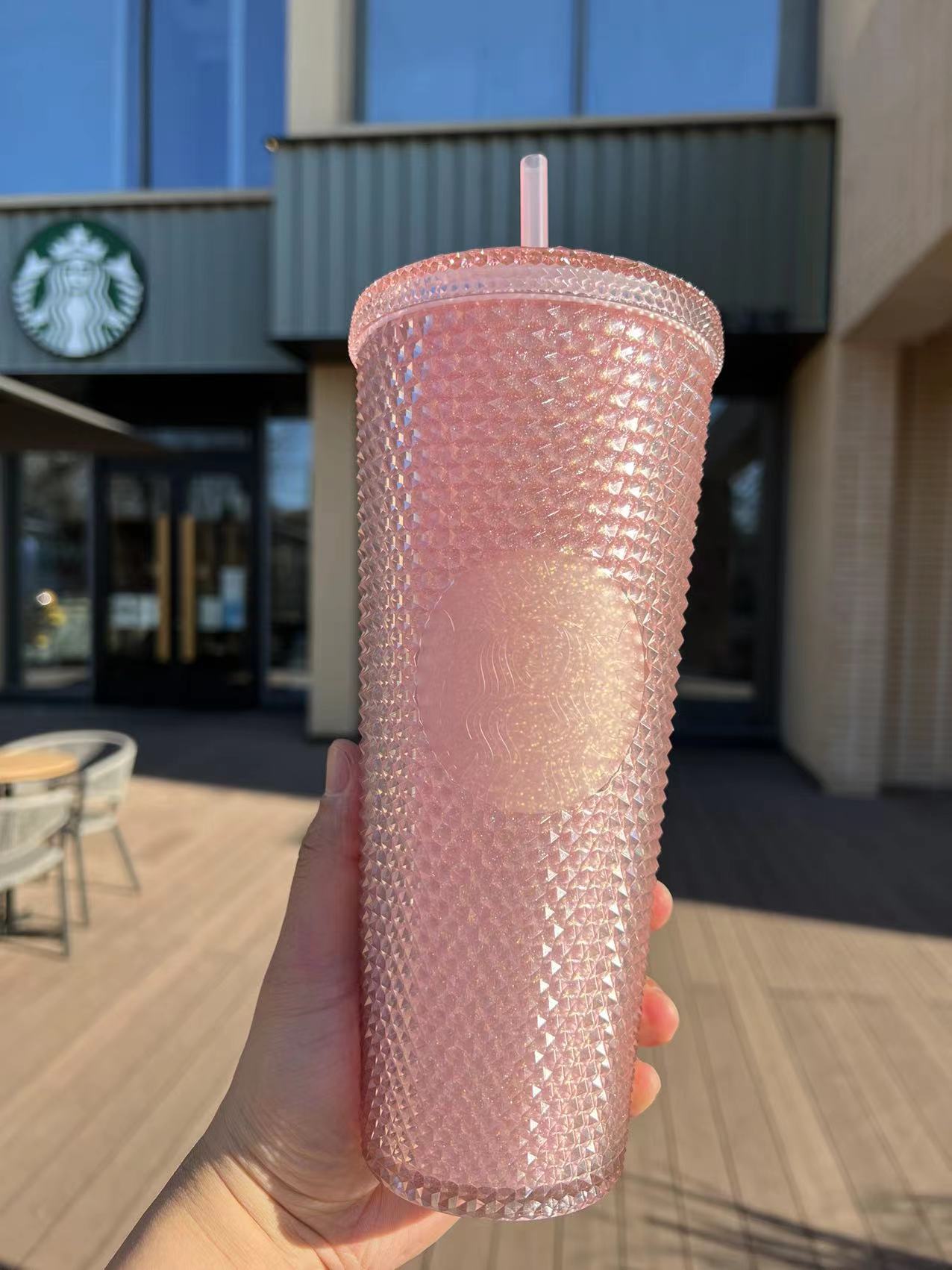 Sale Starbucks 2022 China Pink Glitter Sakura 24oz Jeweled Tumbler