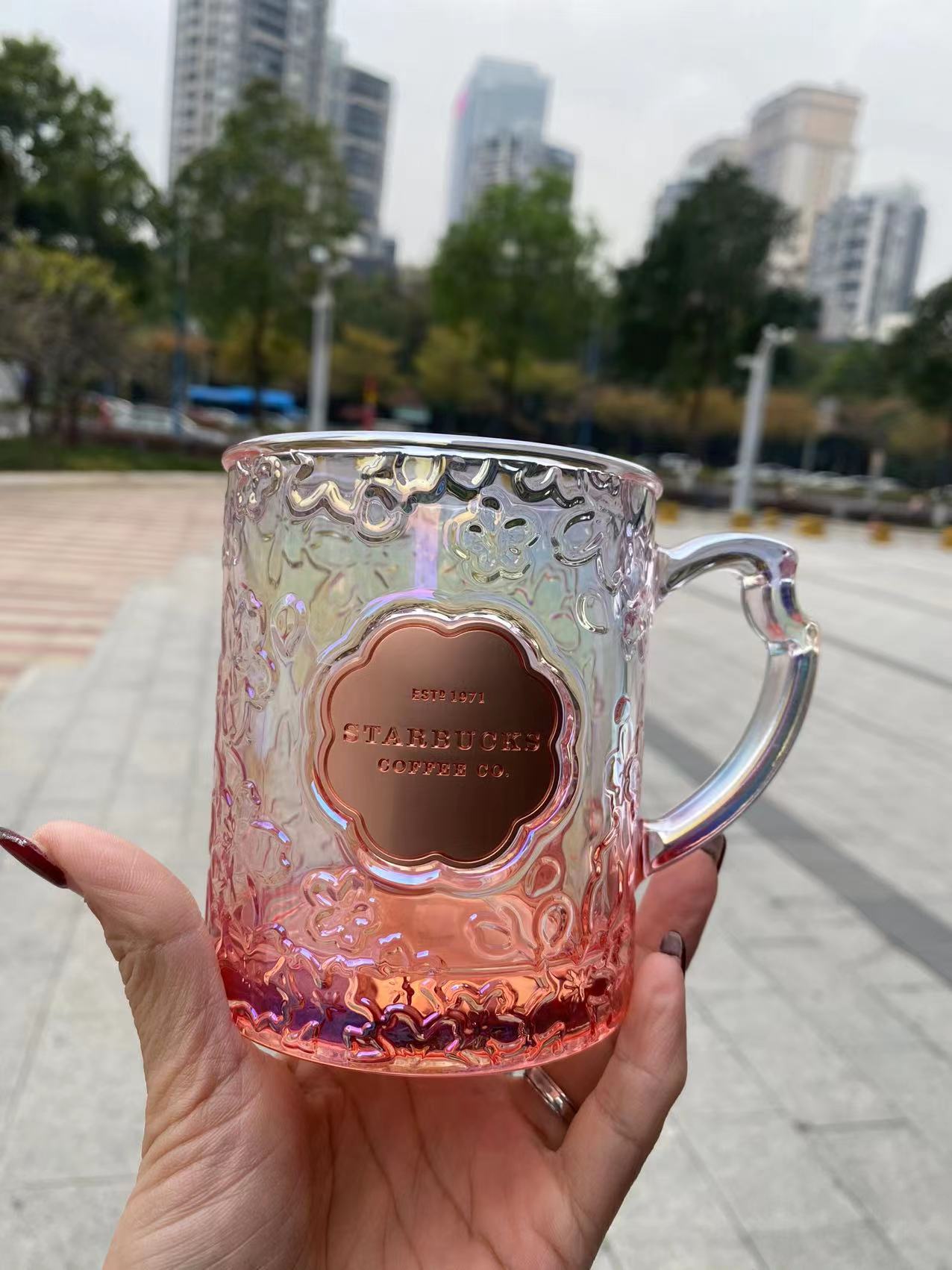 Starbucks 2022 China Pink Sakura 12oz Glass Cup