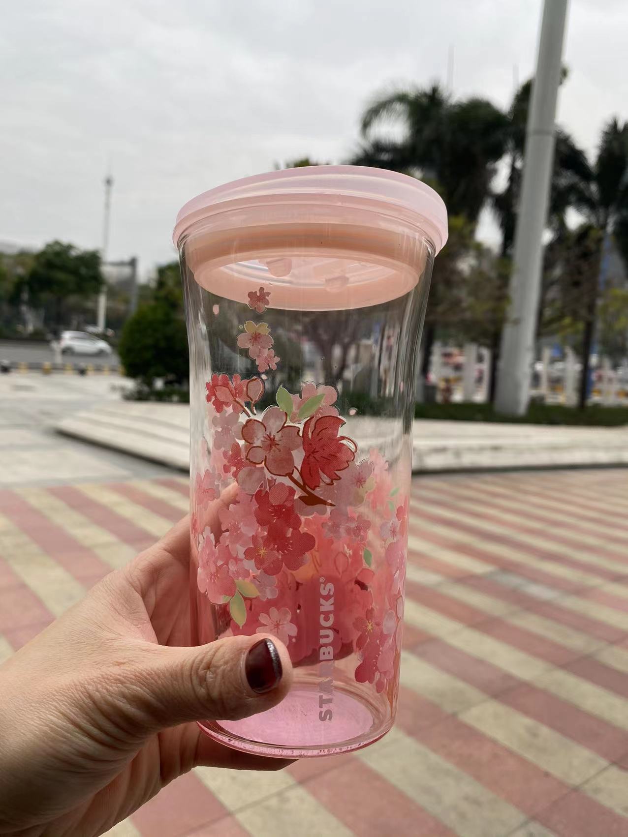 Starbucks 2022 China Pink Sakura 16oz Glass Cup