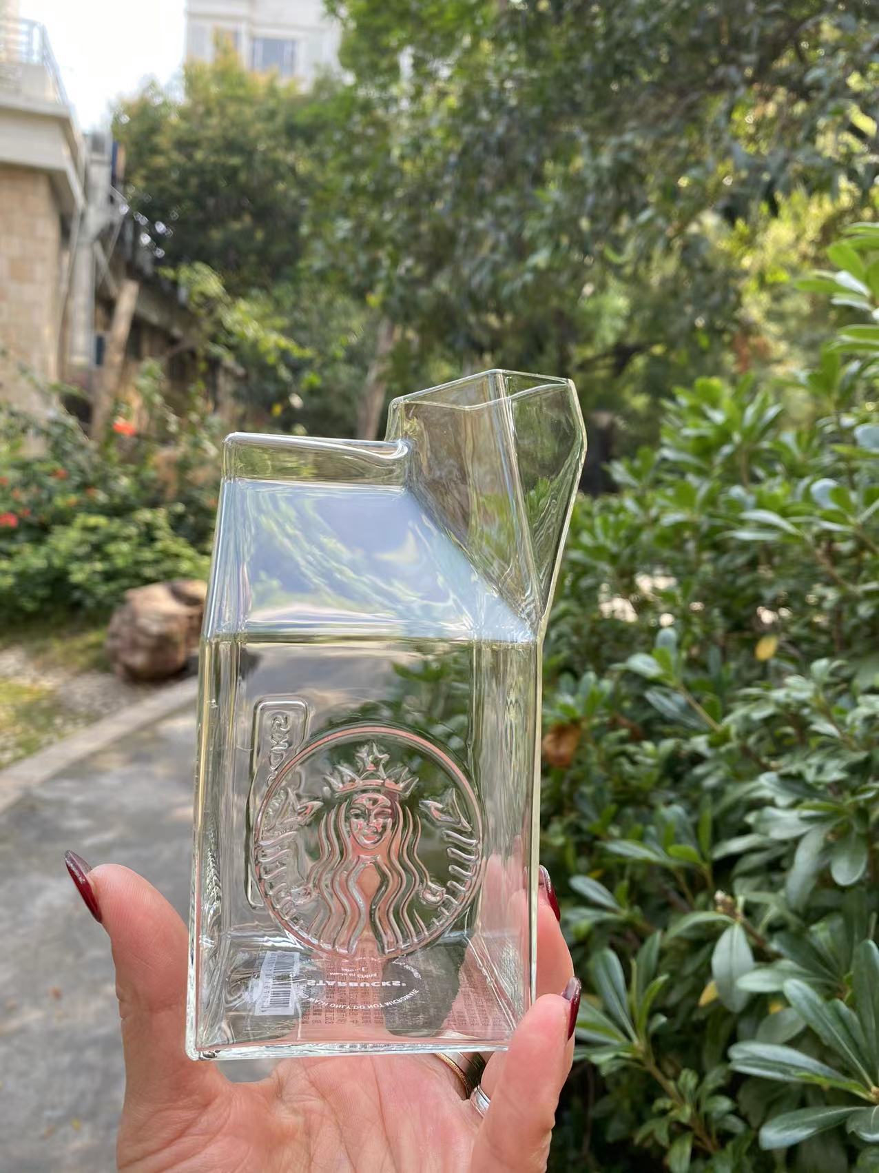 Starbucks 2021 Taiwan Transparent Goddess Milk Carton Shape 17oz Glass