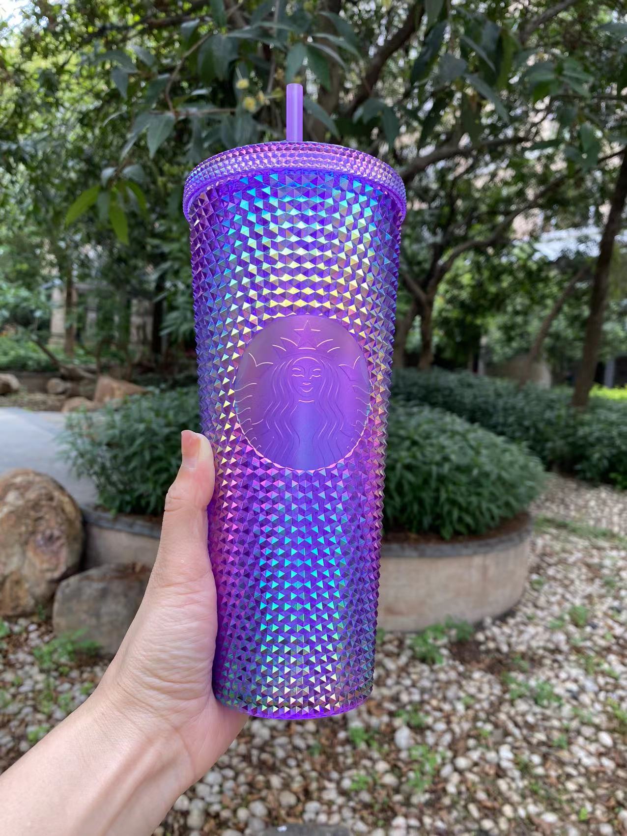 New outlet Starbucks 2022 Purple Oil Slick 24oz Studded Cup Tumbler